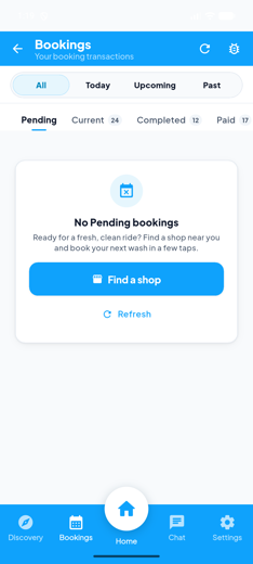 My bookings list with status tabs