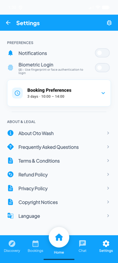 Settings screen